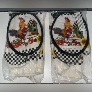 Colorful Rooster Oven Mitts and Cloths 6 Piece Set